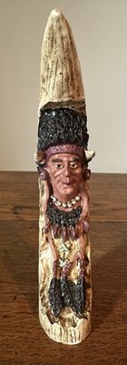Native American Indian Chief Faux Horn Resin Figurine 6'' Tall