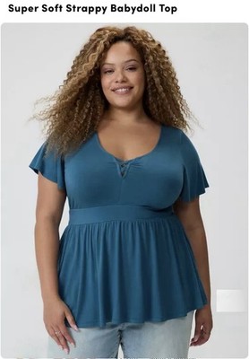Torrid Mallard Blue Super Soft Strappy Babydoll Top 2X Plus Size New with Tags