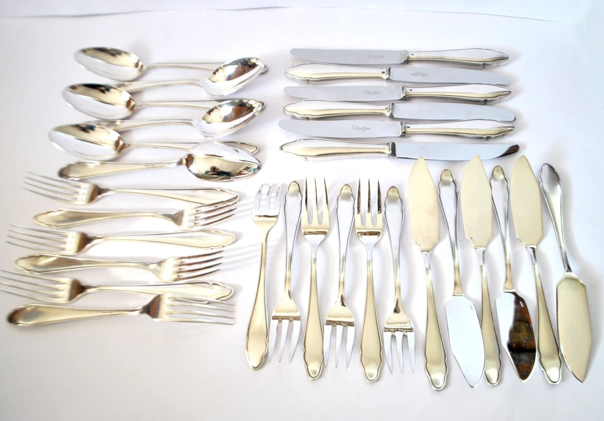 Ménagère 30 couverts de table Argenterie DEETJEN Moderniste chantourné 1960
