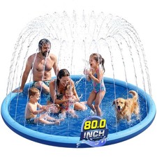 Non Slip Splash Pad for Kids and Dogs, 80" Sprinkler Splash Pad with 5mm Reinfor