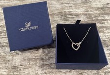 NWT Stunning Swarovski Crystal Lovely Necklace Heart, White, Rhodium plated