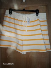 Women's Yellow Striped Cotton Drawstring Shorts