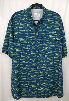 Ocean & Coast Mens 2XL Performance Fishing Shirt Blue Mahi Mahi Ocean Advantage