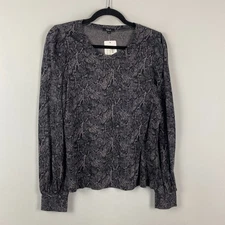 Rails Emilia Charcoal Snakeskin Top Size M Puff Sleeve Dark Feminine