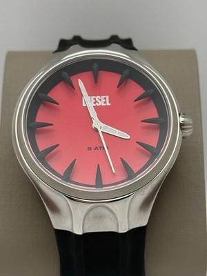 Diesel DZ2202 Streamline red sunray dial three-hand black silicone watch NWT