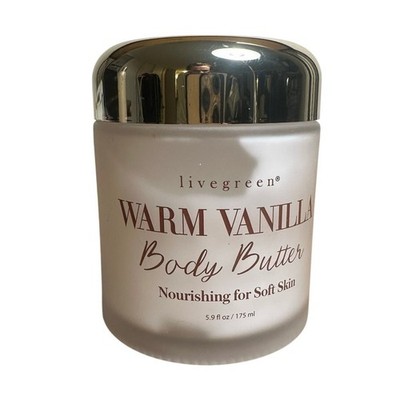 Livegreen Warm Vanilla Body Butter Glass Bottle Sealed 5.9 fl oz Soft Skin E4