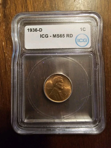 1936-D Lincoln Wheat Cent ICG MS65 RD BU Red Uncirculated