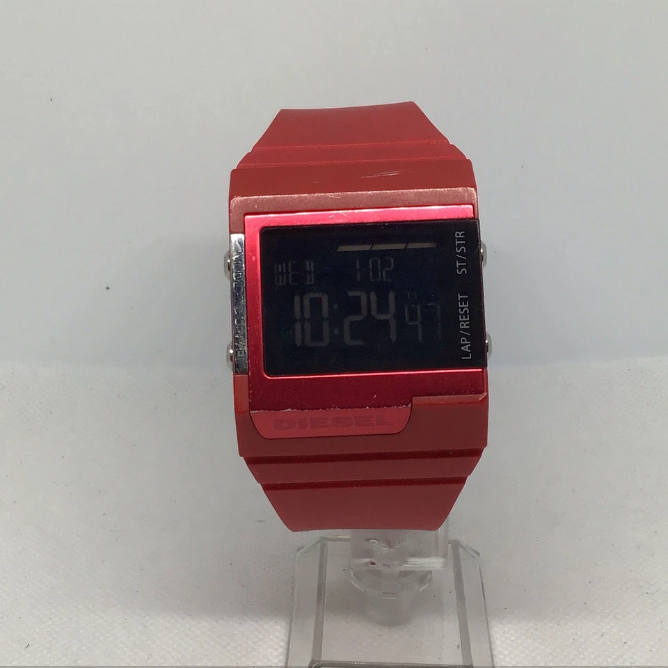 DIESEL DZ-7132 Digital Multi-Time Zone Watch Oversized 52mm Red Silicone Strap - Image 2 of 4