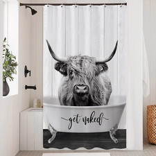 Farmhouse Highland Cow Get Naked Small Stall Shower Curtain Western Rustic Cattl