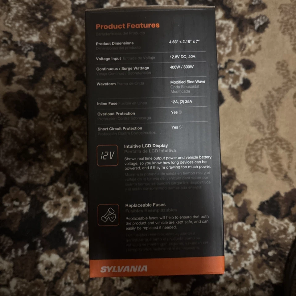 SYLVANIA 400W Watt Power Inverter, 12V DC - 110V AC, 2 AC Outlets; 2USB PORTS - Image 3 of 4