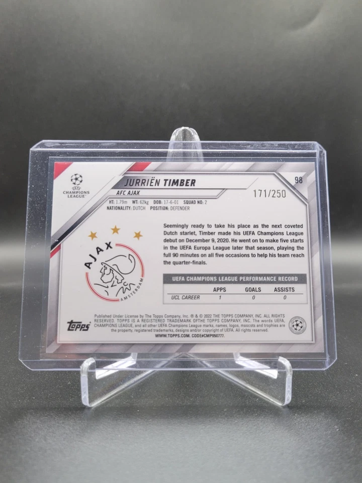 2021-22 Topps UCL Collection Jade Edition Gold #98 Jurrien Timber /250 AFC Ajax - Image 2 of 3