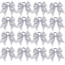 16 PCS Large Silver Glitter Cheer Hair Bows, Shiny Cheerleading Bows Ponytail...