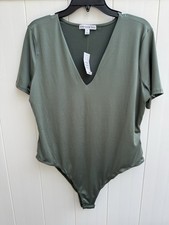 NWT And Now This Brand Short Sleeve V-Neck Moss Green Core Bodysuit Size X-Large