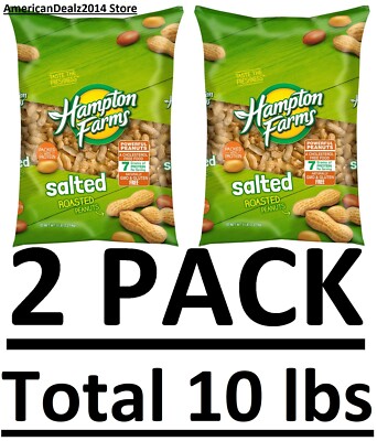2 PACK - Hampton Farms Salted In-Shell Peanuts  (Total 10 lbs) - FAST SHIPPING