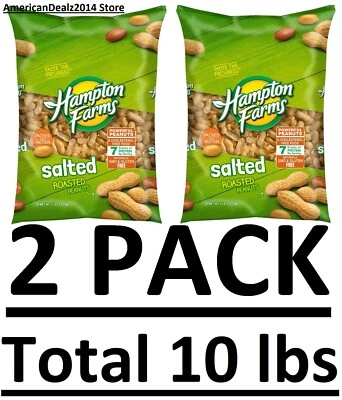 2 PACK - Hampton Farms Salted In-Shell Peanuts - 5 lbs (Total 10 lbs)