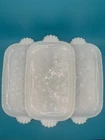 Vtg Hazel Atlas Milk Glass Dogwood Pattern Snack Trays Plates set of 3 No Cups