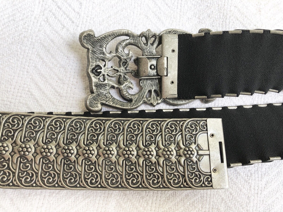 Elasticized Silver Belt With Large Floral And Rhinestone 