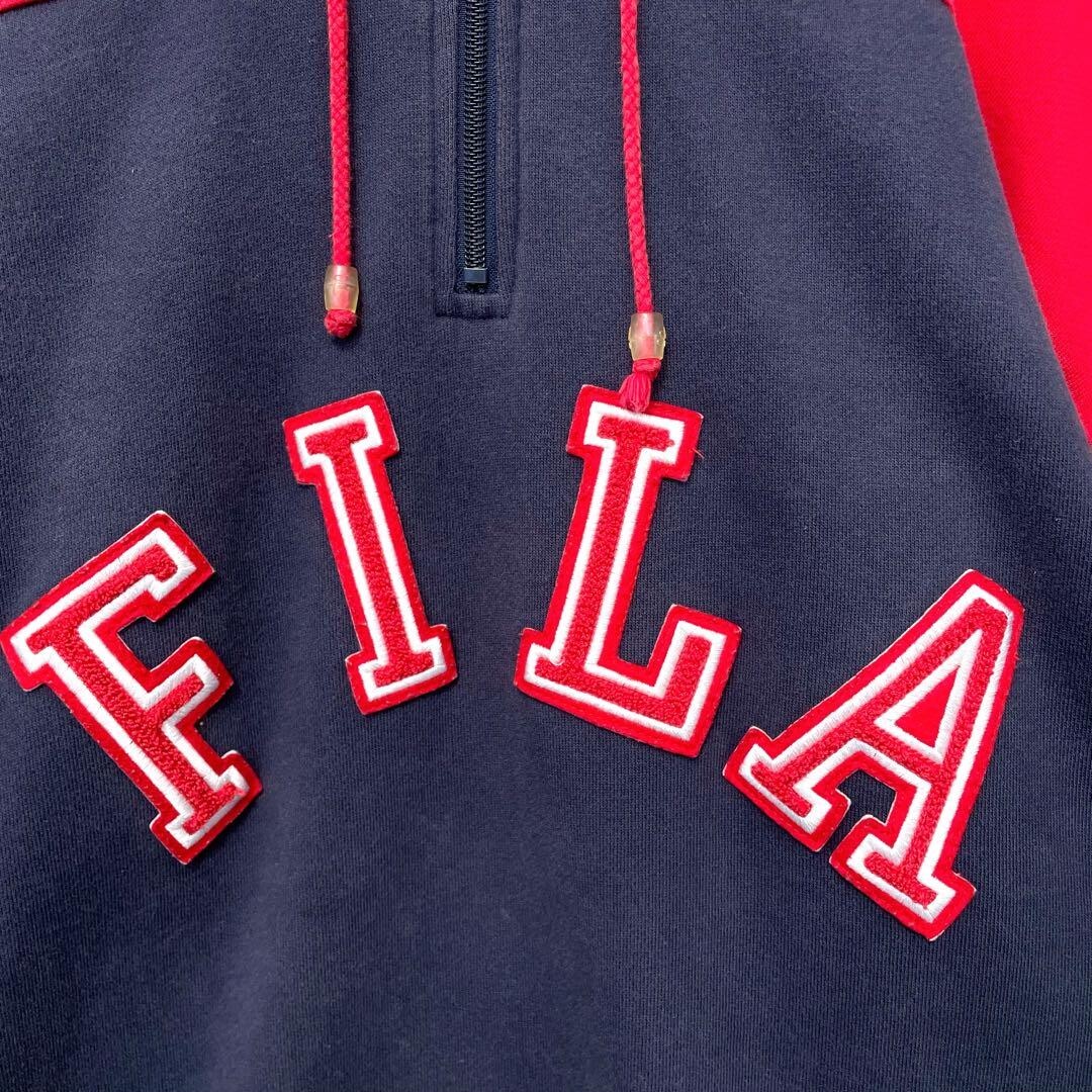 Felpa con cappuccio mezza zip FILA anni 90 bicolore fodera in pile taglia grande così