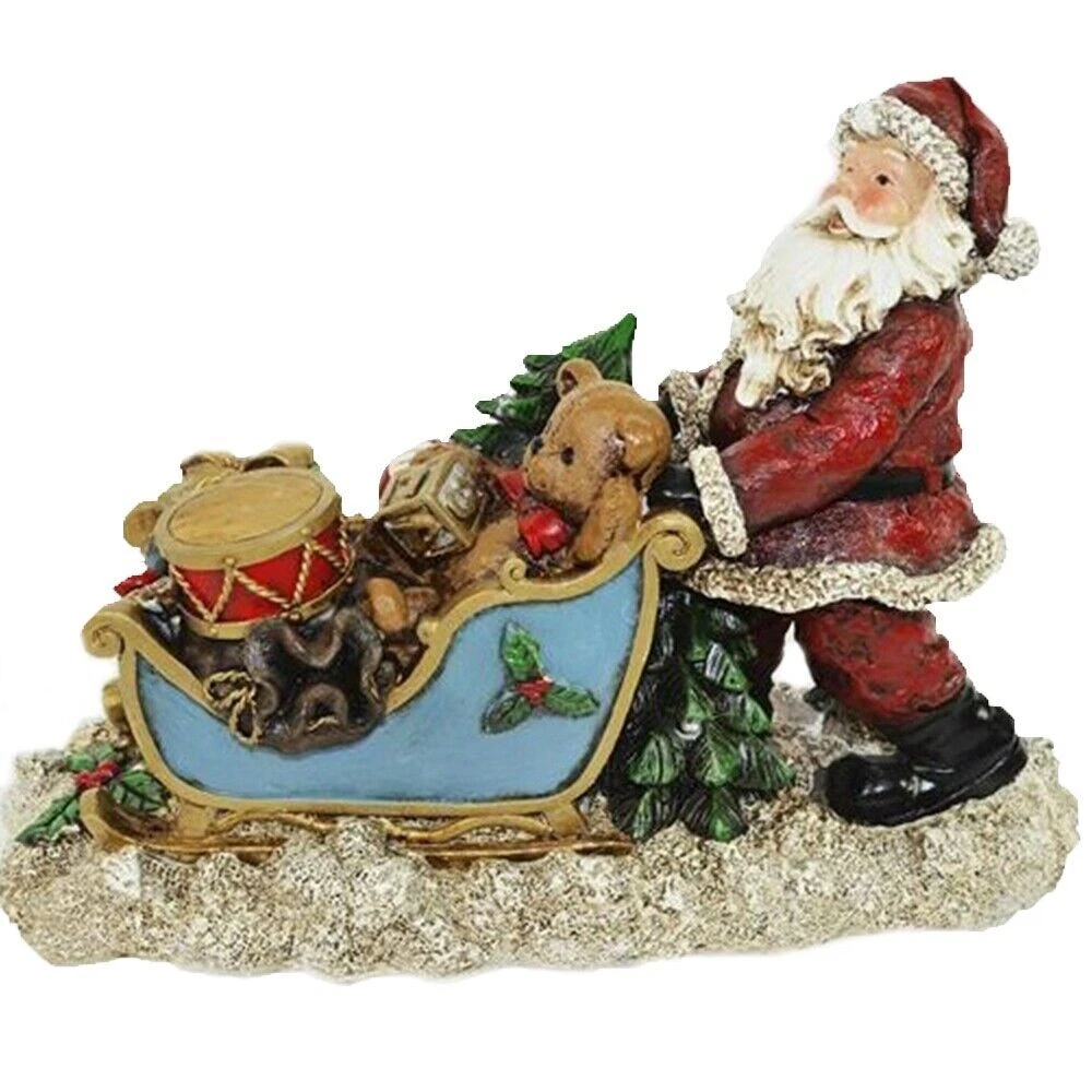 Paletto Da Slitta Natalizio In Metallo Con Babbo Natale E Renna - Effetto Rustico, Rosso, 103,5 Cm - Decorazione Da Giardino
