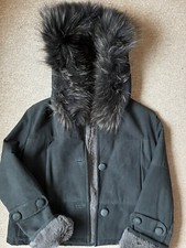 Luxury Charcoal Black Suede Coat With Grey Fur Lining