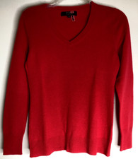 Alex Marie Womens Sz Small 100 Cashmere Sweater Chest 34" Red VNeck Long Sleeve