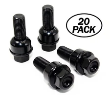 20 14x1.5 R14 Veritek Black Washer Lug Bolts Ball Seat for Porsche Factory 19mm