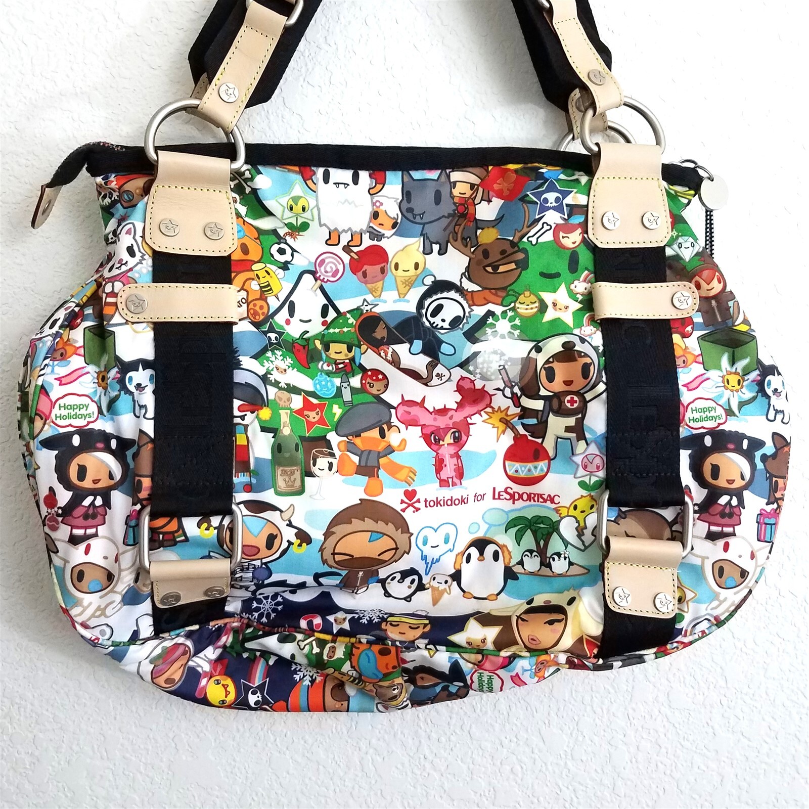 Tokidoki for LeSportsac Purse Shoulder Bag Happy Holidays Print with Charm