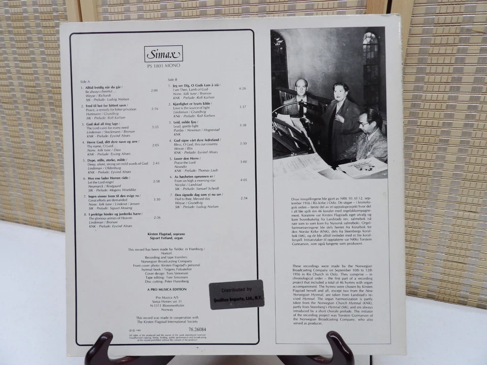 KIRSTEN FLAGSTAD Norwegian Hymns Volume 1 LP 1981 Simax Norway PS-1801 EX/VG+ - Image 4 of 4