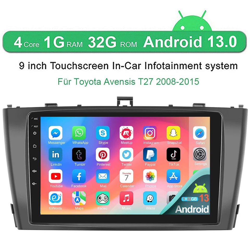 9" Für Toyota Avensis T27 2008-2015 Android 13 Autoradio GPS NAVI WIFI BT 1+32GB - Bild 2 von 4