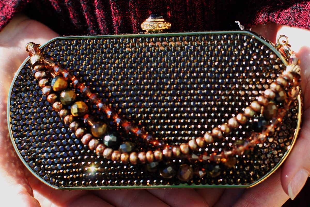 宝石包　2box KATHRINE BAUMANN Hard Shell bronze Swarovski Crystal EVENING