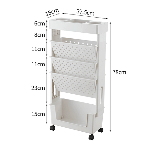 5 Tier Book Rack Storage Bookshelf Movable Rolling Organization Shelf with Wheel - Picture 4 of 7