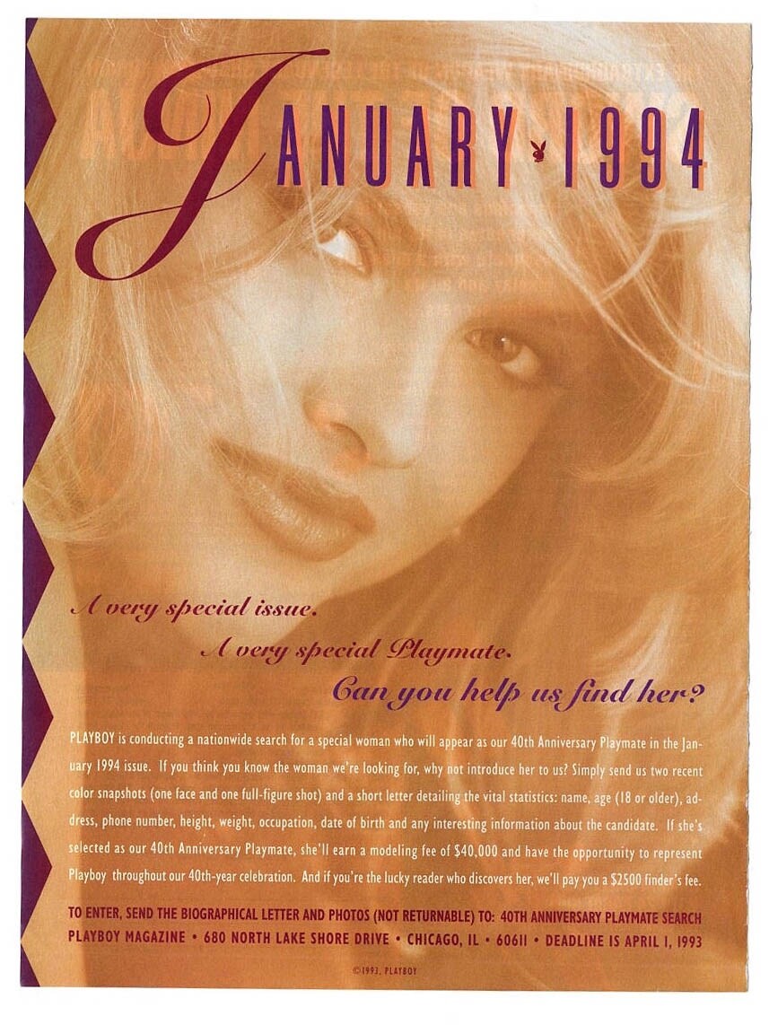 Vintage 1990s PLAYBOY mag print ad 40th Anniversary Playmate