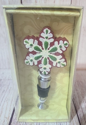 Cypress Home Holiday Snowflake Bobblehead Bottle Stopper Red Green White New