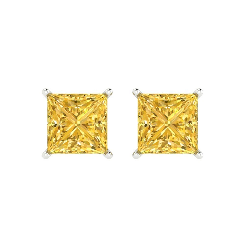 Yellow Zirconia Stud Earrings for Women, Push Back (3 cttw, 6.5mm, Princess-Cut) - Image 3 of 4