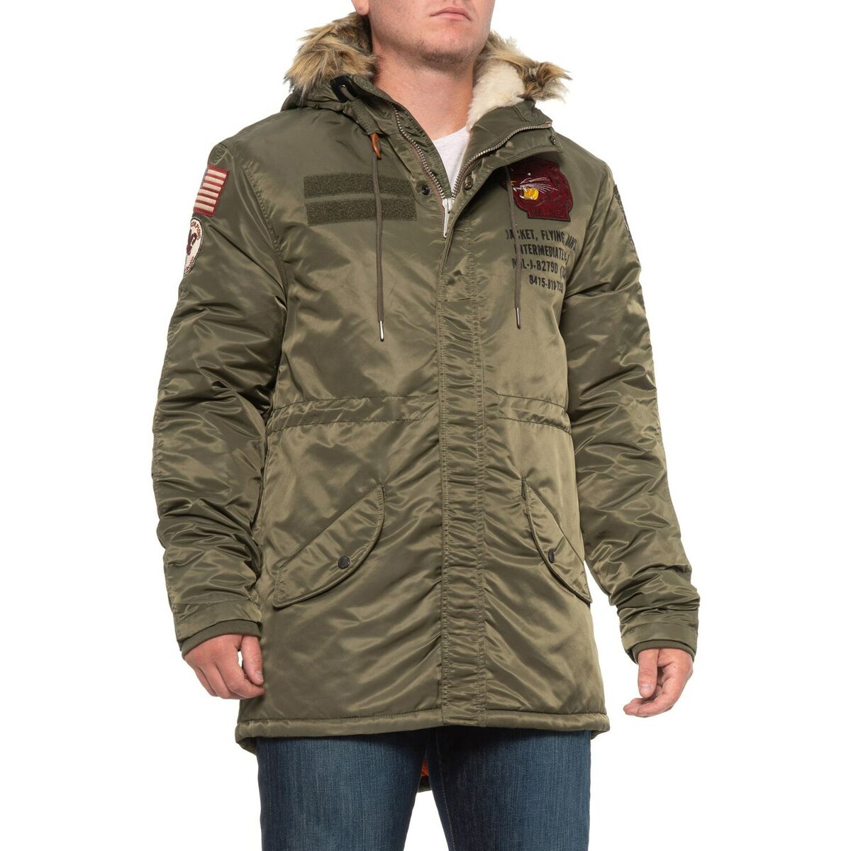New Men`s Schott NYC Nylon Fishtail N-3B Insulated Jacket New Men`s Schott NYC Nylon Fishtail N-3B Insulated Jacket