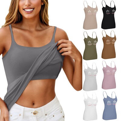 Womens Fitted Cami Shelf Bra Stretch Tank Top Breathable