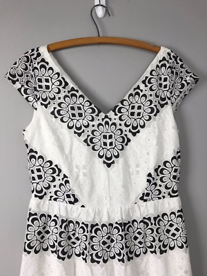 Beige by eci Dress Size 8 Sheath Lace Lined - Cream Charcoal - Cap Sleeve |  eBay