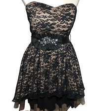 B. Wear Strapless Dress sz 5 Black Tan Lace Knee Length Homecoming Dance Formal