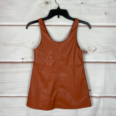 Dixie Toop Womens S Orange Faux Leather A-Line Tank Scoop Neck Sleeveless Solid
