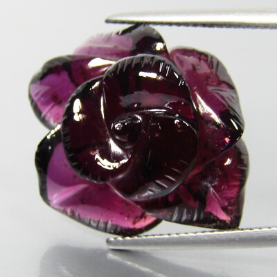 36.01Cts Natural Raspberry Pink Rhodolite Garnet Flower Carving Gemstone Ref-VDO