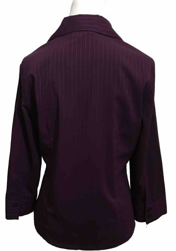Ninety Womens Shirt M Stretch Maroon Striped Collared Buttons Up Long Sleeves - Picture 4 of 14
