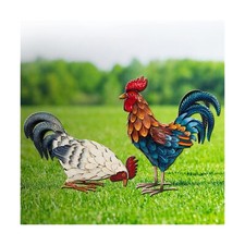 Shorayn Metal Rooster Statues, Outdoor Garden Statues, Metal Chicken Decor, G...