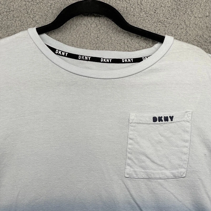 DKNY Boys T-Shirt Ombre White Blue Short Sleeve Crew Neck Pocket Logo Size XL - Image 2 of 4