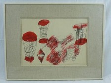 (H335) Federzeichnung "Geometrische Körper Skizzen" signiert Birgit Zeller 1973