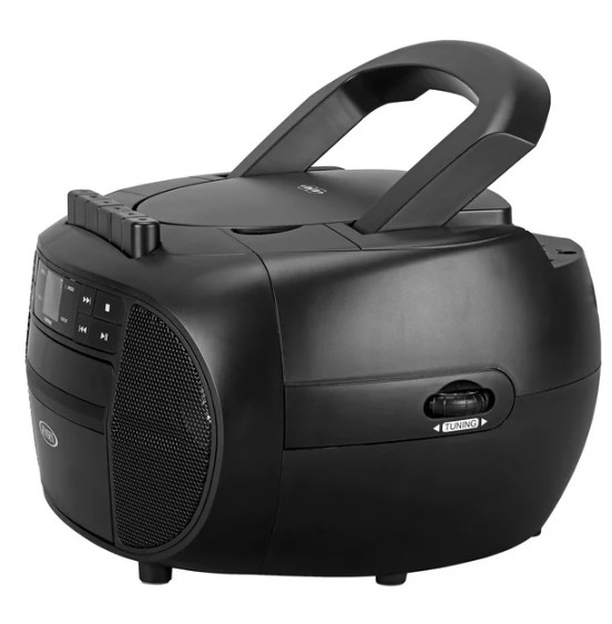 Portable Boombox/Stereo Cassette Recorder & CD Player with AM/FM Radio, Black