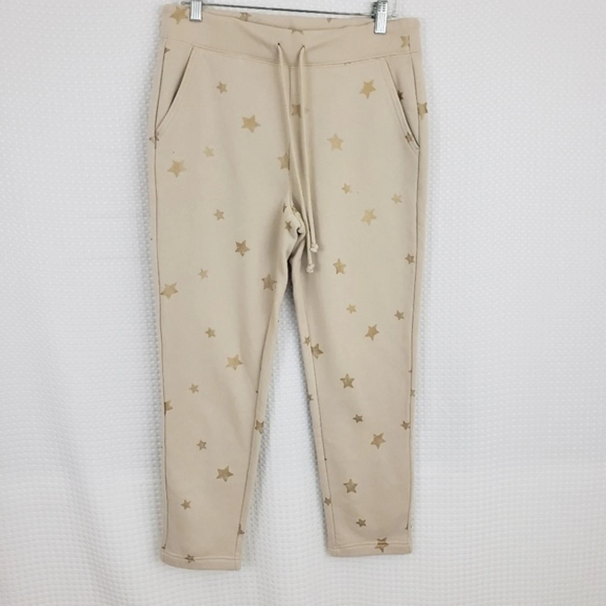 Loft Jogger Sweatpants Beige Gold Stars Cozy Workout Lounge Pants size Small
