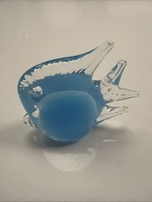 Blue Murano Style Glass Fish Paper Weight Figurine