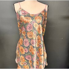 vintage 1990's satin nightie negligee sleepwear floral pastel print pink large