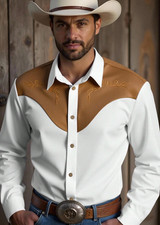 Camisa Blanca Vaquera de Hombre de Vestir Elegante Casual Estampada Manga Larga