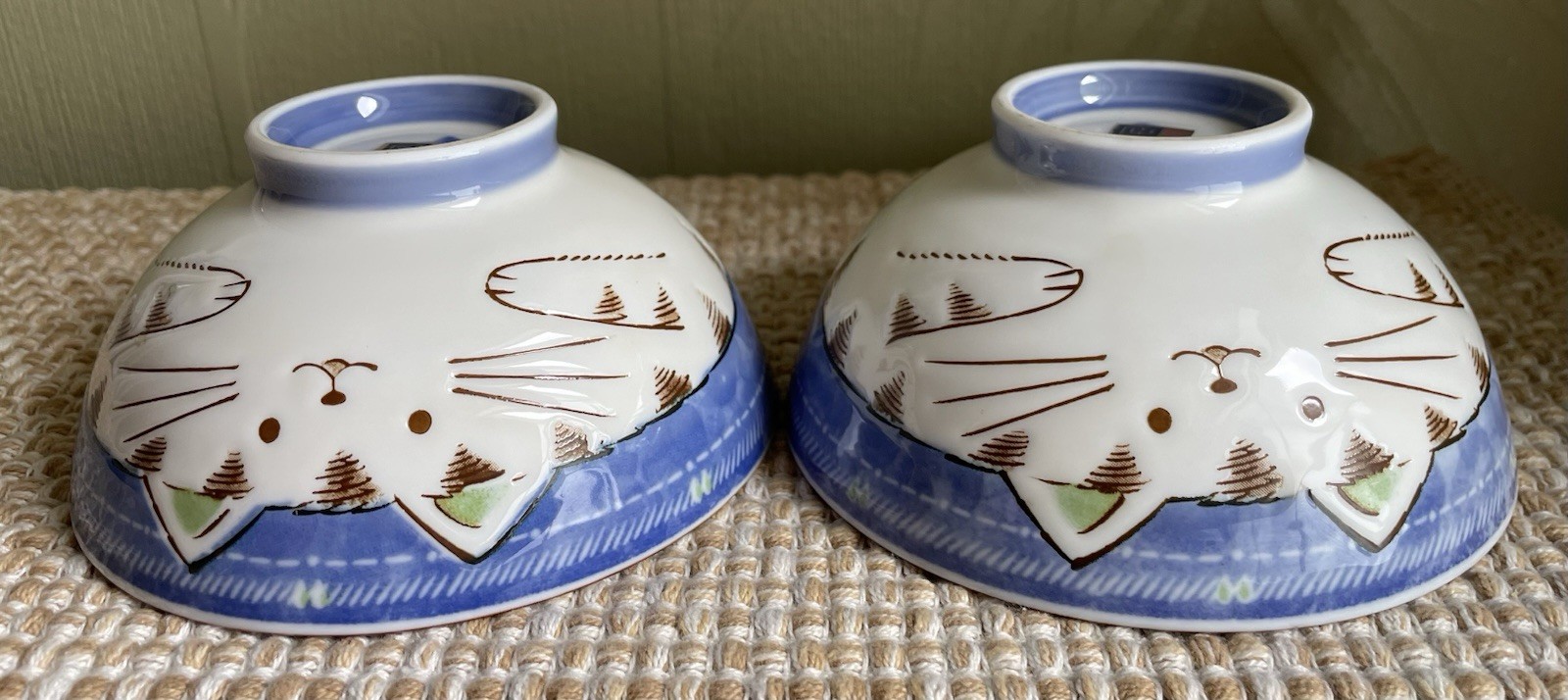 Miya Japanese Cat Rice Bowls Set of 2 Ceramic Blue & White 4.25” | eBay